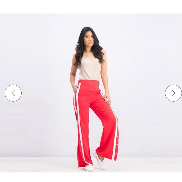 Stradivarius 90s style Fashion Track Pants Red And White side stripes Size L NEW - Picture 1 of 7